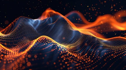 Fototapete - Flowing particle wave, abstract tech design, hi-tech big data background for business cards, banners, and brochures