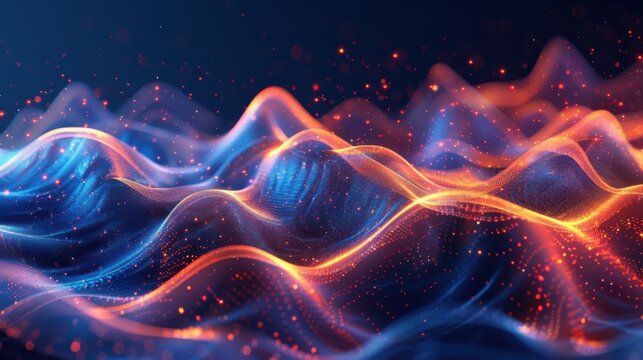 Flowing particle wave, abstract tech design, hi-tech big data background for business cards, banners, and brochures
