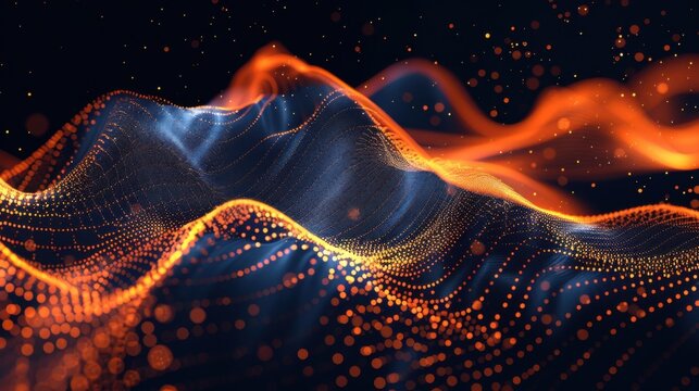 Flowing particle wave, abstract tech design, hi-tech big data background for business cards, banners, and brochures