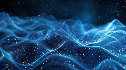 Fototapete - Flowing particle wave, abstract tech design, hi-tech big data background for business cards, banners, and brochures