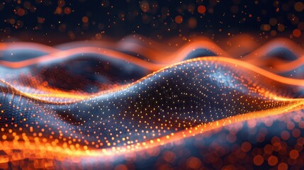 Fototapete - Flowing particle wave, abstract tech design, hi-tech big data background for business cards, banners, and brochures