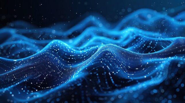 Flowing particle wave, abstract tech design, hi-tech big data background for business cards, banners, and brochures