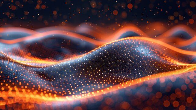 Flowing particle wave, abstract tech design, hi-tech big data background for business cards, banners, and brochures