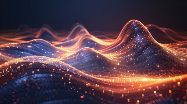 Flowing particle wave, abstract tech design, hi-tech big data background for business cards, banners, and brochures