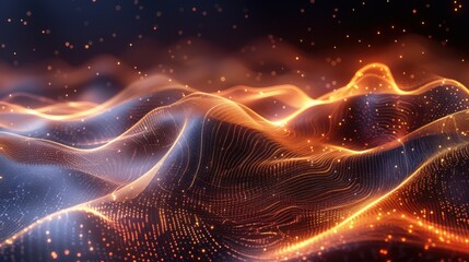 Fototapete - Flowing particle wave, abstract tech design, hi-tech big data background for business cards, banners, and brochures