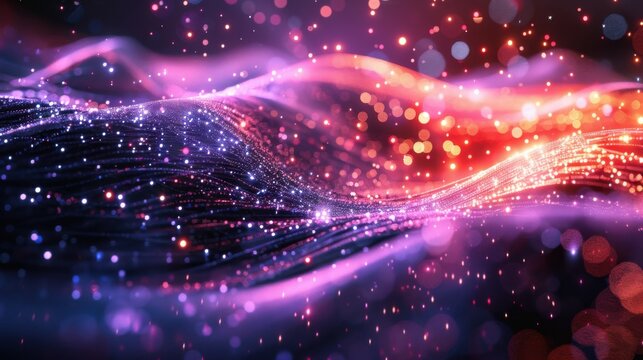 Flowing particle wave, abstract tech design, hi-tech big data background for business cards, banners, and brochures
