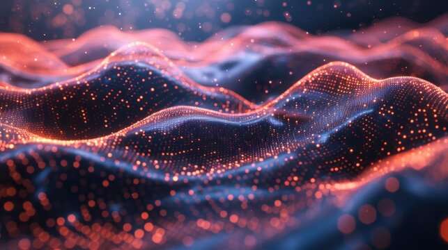 Flowing particle wave, abstract tech design, hi-tech big data background for business cards, banners, and brochures
