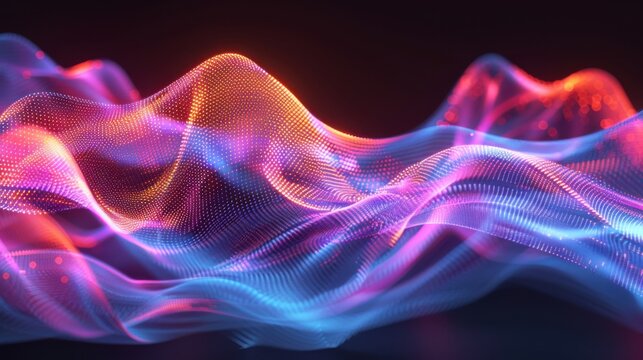 Flowing particle wave, abstract tech design, hi-tech big data background for business cards, banners, and brochures