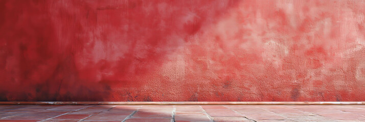 Poster - Light red wall with grunge texture illuminated softly in a warm atmosphere