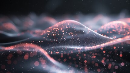 Fototapete - Flowing particle wave, abstract tech design, hi-tech big data background for business cards, banners, and brochures