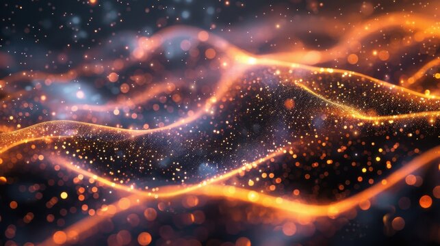 Flowing particle wave, abstract tech design, hi-tech big data background for business cards, banners, and brochures