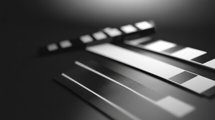 Aufkleber - Creative arrangement of black and white film strips on a textured surface in a minimalistic style. Generative AI
