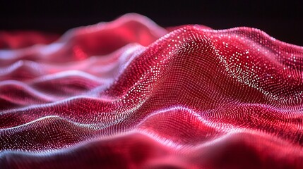 Poster - Red digital wave landscape; abstract background