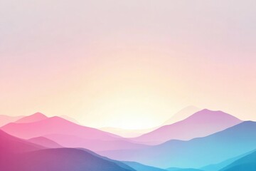 Aufkleber - Serene mountain landscape at sunrise with soft pastel colors and gentle gradients across the horizon. Generative AI