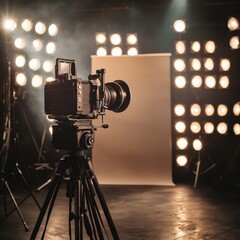 Leinwandbilder - Professional camera setup is ready for a photoshoot at a well lit studio during evening hours. Generative AI