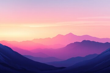 Poster - Vibrant sunset over mountain ranges showcasing a gradient of colors and deep silhouettes during dusk. Generative AI