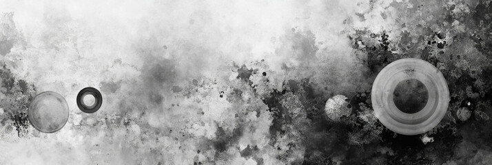 Poster - grayscale texture featuring mottled patterns and scattered transparent circles in an abstract style