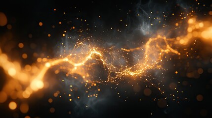 Abstract energy flow, dynamic particles, dark background. Potential use Stock photo for technology, science, energy
