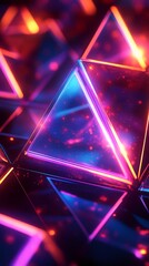 Poster - Glowing neon pyramids create a vibrant and futuristic scene with purple and orange lights