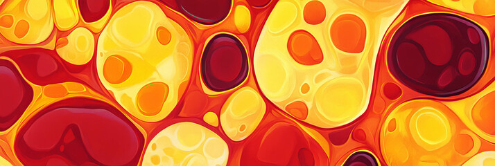 Poster - Mottled texture in vibrant red and yellow with large rounded patches for creative inspiration