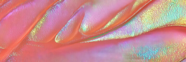 Poster - Vibrant neon holographic pink gel texture showcasing shifting colors and high reflectivity