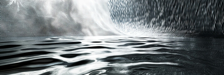 Poster - Intricate interplay of nylon netting, aluminum textures, and smooth water reflections