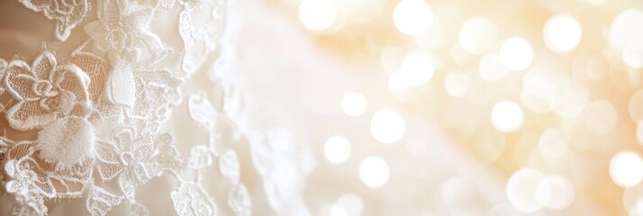 Leinwandbilder - Elegant lace details on a white wedding dress with soft background for personalized text decoration. Generative AI