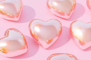 Poster - Floating heart shapes in pastel pink and gold create a soothing atmosphere
