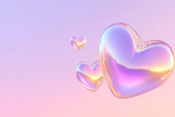 Poster - Floating heart shapes in purple and gold against a soft pastel background