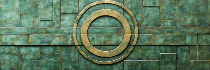 Poster - Overlapping circle and square pattern with muted greens creating balanced design