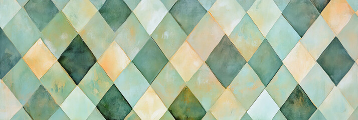 Poster - Elegant overlapping diamond pattern in muted greens with a smooth glazed surface