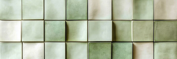 Poster - Muted green textured pattern of overlapping squares with smooth glazed surface