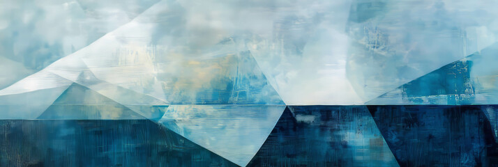 Poster - muted blue triangular pattern creates a modern layered texture in contemporary art