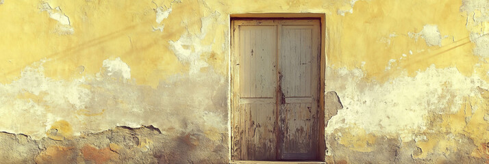 Poster - Pastel yellow wall texture with grunge patterns and soft shadows enhancing rustic charm