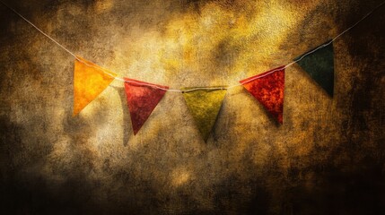 Wall Mural - Colorful Party Bunting Flags on Vintage Textured Background