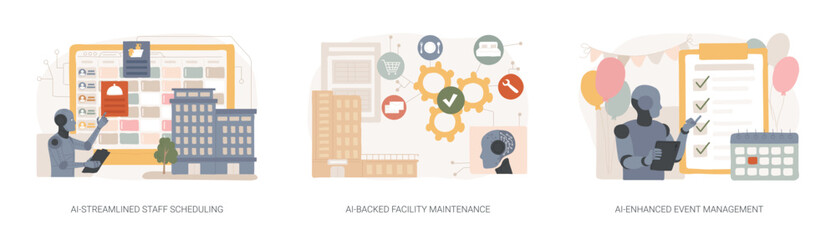 Poster - AI Technology in Hospitality abstract concept vector illustrations.