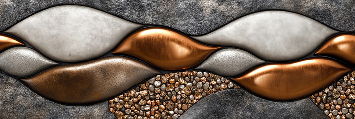 Poster - quilted nylon and brushed copper textures on rough gravel background showcase unique design
