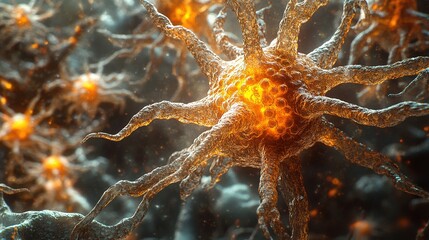 Poster - Neurons firing action microscopic environment scientific visualization abstract concept close-up view