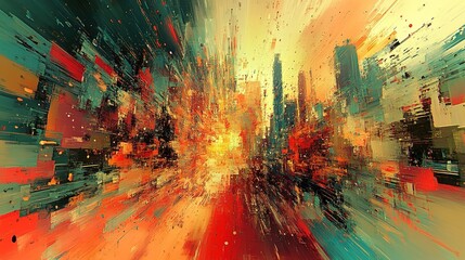 Poster - Dynamic urban explosion cityscape abstract art vibrant colors aerial view modern concept