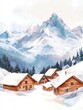 © Anat art - Snow covered mountain village with wooden cabins under a clear sky in winter season. Generative AI