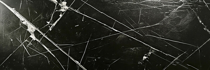 Poster - Scratched film texture featuring large diagonal scratches and coarse grain on a black background