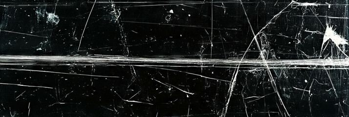 Poster - Texture of scratched film with large horizontal scratches and coarse grain on black background