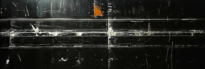 Poster - Scratched film texture with bright highlights on a black background in horizontal lines