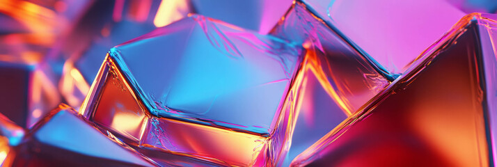 Poster - Bright neon geometric shapes on shiny PVC texture create a vibrant visual display