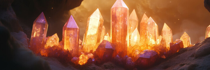 Poster - Majestic formations of large and small crystals with dynamic light and depth effects