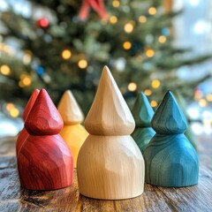 Canvas Print - Colorful Wooden Christmas Tree Ornaments