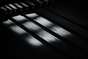 Aufkleber - Shadows and light create a striking contrast on a wooden piano surface in an artistic composition during low light conditions. Generative AI