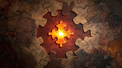 Poster - Intricate Puzzle with a Glowing Centerpiece on a Dark Background