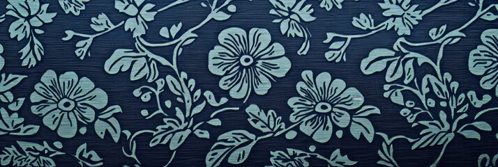 Poster - Stylized floral pattern with muted blues and textured matte finish decoration