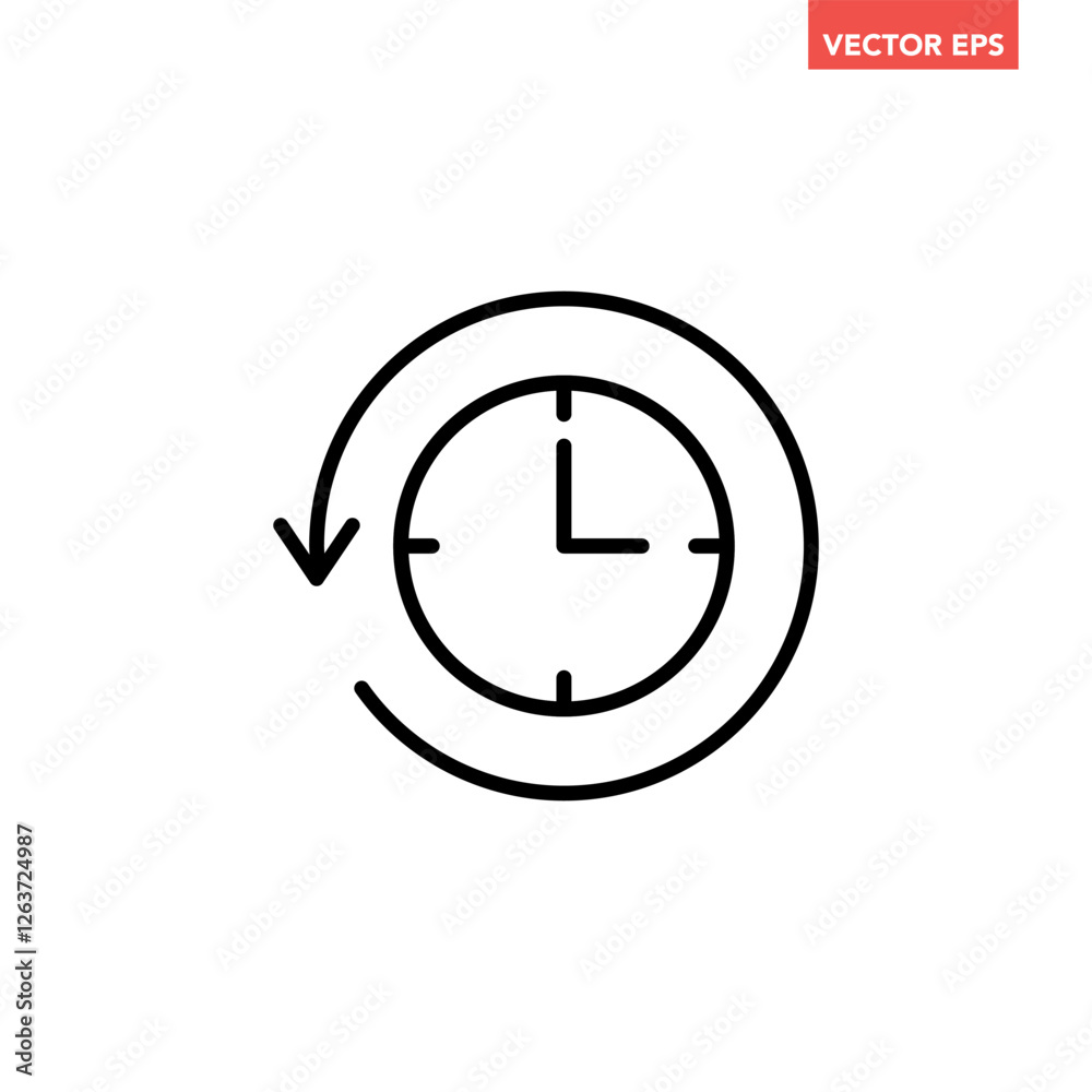 Clock Interface Line Image Black back time on clock line icon, simple linear round clock face flat ...